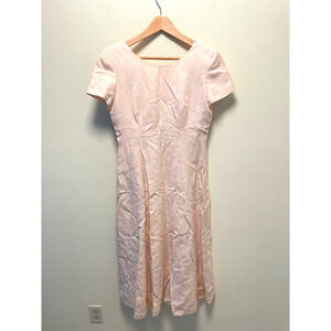 Vintage Talbots Womens Dress 8 Petite Beige Linen Blend Floral Jacquard Cottage